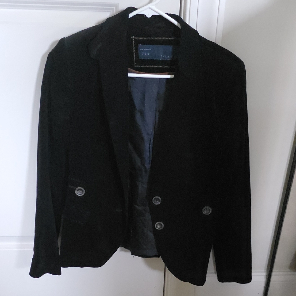 Zara Black Velvet Double-Breasted Jacket